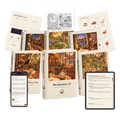 The Cozy Evenings Collection: six game books, the interactive edition on a tablet, the digital companion on a phone and real pages