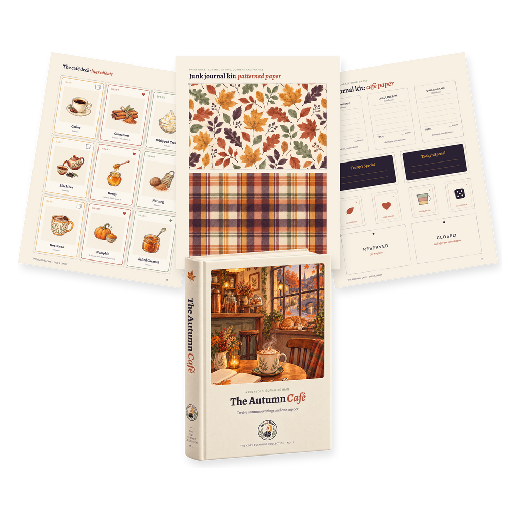 The illustrated café deck and the junk journal kit pages